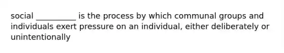 social __________ is the process by which communal groups and individuals exert pressure on an individual, either deliberately or unintentionally