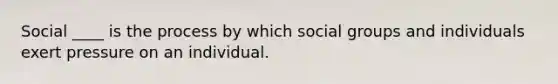 Social ____ is the process by which <a href='https://www.questionai.com/knowledge/ktC4lbKwl5-social-groups' class='anchor-knowledge'>social groups</a> and individuals exert pressure on an individual.