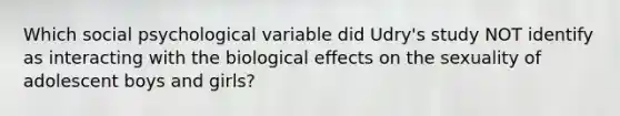 Which social psychological variable did Udry's study NOT identify as interacting with the biological effects on the sexuality of adolescent boys and girls?