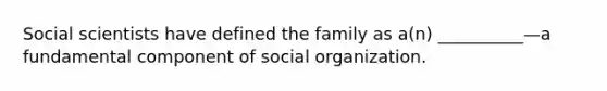 Social scientists have defined the family as a(n) __________—a fundamental component of social organization.