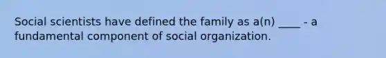 Social scientists have defined the family as a(n) ____ - a fundamental component of social organization.