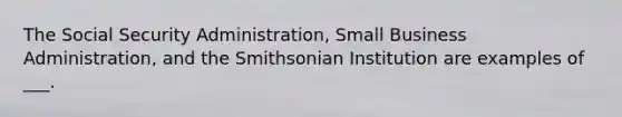 The Social Security Administration, Small Business Administration, and the Smithsonian Institution are examples of ___.