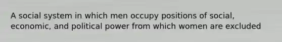 A social system in which men occupy positions of social, economic, and political power from which women are excluded