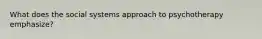 What does the social systems approach to psychotherapy emphasize?
