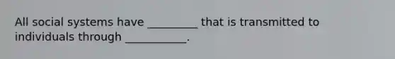 All social systems have _________ that is transmitted to individuals through ___________.