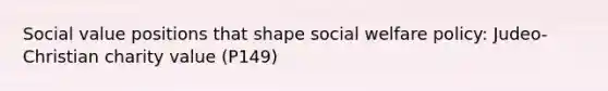 Social value positions that shape social welfare policy: Judeo- Christian charity value (P149)