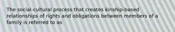 The social-cultural process that creates kinship-based relationships of rights and obligations between members of a family is referred to as