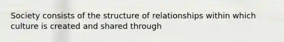 Society consists of the structure of relationships within which culture is created and shared through