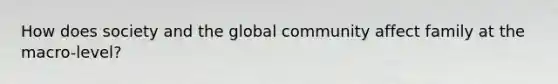 How does society and the global community affect family at the macro-level?