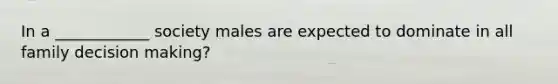 In a ____________ society males are expected to dominate in all family decision making?