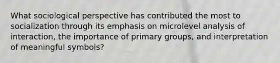 What sociological perspective has contributed the most to socialization through its emphasis on microlevel analysis of interaction, the importance of primary groups, and interpretation of meaningful symbols?