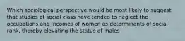 Which sociological perspective would be most likely to suggest that studies of social class have tended to neglect the occupations and incomes of women as determinants of social rank, thereby elevating the status of males