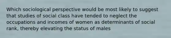 Which sociological perspective would be most likely to suggest that studies of social class have tended to neglect the occupations and incomes of women as determinants of social rank, thereby elevating the status of males