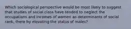 Which sociological perspective would be most likely to suggest that studies of social class have tended to neglect the occupations and incomes of women as determinants of social rank, there by elevating the status of males?