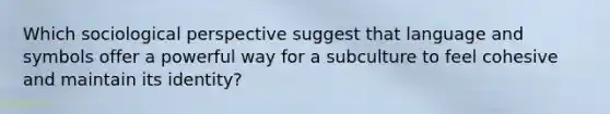 Which sociological perspective suggest that language and symbols offer a powerful way for a subculture to feel cohesive and maintain its identity?