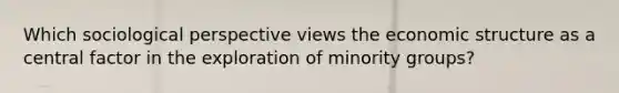 Which sociological perspective views the economic structure as a central factor in the exploration of minority groups?