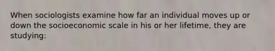 When sociologists examine how far an individual moves up or down the socioeconomic scale in his or her lifetime, they are studying: