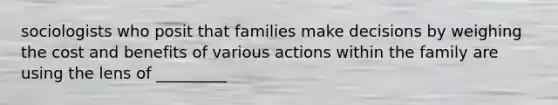 sociologists who posit that families make decisions by weighing the cost and benefits of various actions within the family are using the lens of _________