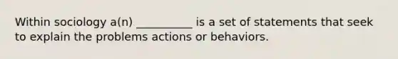 Within sociology a(n) __________ is a set of statements that seek to explain the problems actions or behaviors.