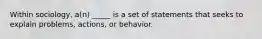 Within sociology, a(n) _____ is a set of statements that seeks to explain problems, actions, or behavior.