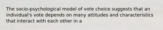 The socio-psychological model of vote choice suggests that an individual's vote depends on many attitudes and characteristics that interact with each other in a