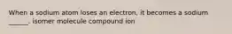 When a sodium atom loses an electron, it becomes a sodium ______. isomer molecule compound ion