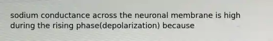 sodium conductance across the neuronal membrane is high during the rising phase(depolarization) because