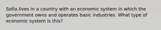 Sofia lives in a country with an economic system in which the government owns and operates basic industries. What type of economic system is this?