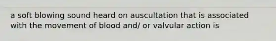 a soft blowing sound heard on auscultation that is associated with the movement of blood and/ or valvular action is