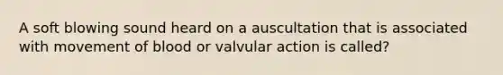 A soft blowing sound heard on a auscultation that is associated with movement of blood or valvular action is called?