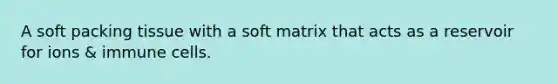 A soft packing tissue with a soft matrix that acts as a reservoir for ions & immune cells.