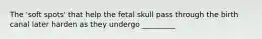 The 'soft spots' that help the fetal skull pass through the birth canal later harden as they undergo _________