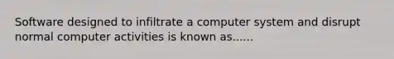 Software designed to infiltrate a computer system and disrupt normal computer activities is known as......