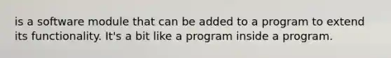 is a software module that can be added to a program to extend its functionality. It's a bit like a program inside a program.