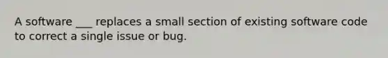 A software ___ replaces a small section of existing software code to correct a single issue or bug.