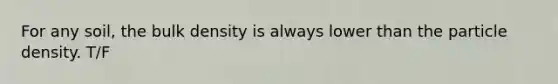 For any soil, the bulk density is always lower than the particle density. T/F