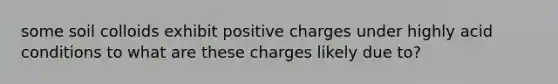 some soil colloids exhibit positive charges under highly acid conditions to what are these charges likely due to?