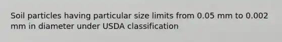 Soil particles having particular size limits from 0.05 mm to 0.002 mm in diameter under USDA classification