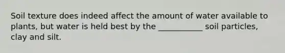 Soil texture does indeed affect the amount of water available to plants, but water is held best by the ___________ soil particles, clay and silt.