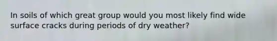 In soils of which great group would you most likely find wide surface cracks during periods of dry weather?