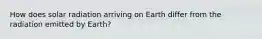 How does solar radiation arriving on Earth differ from the radiation emitted by Earth?