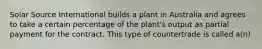 Solar Source International builds a plant in Australia and agrees to take a certain percentage of the plant's output as partial payment for the contract. This type of countertrade is called a(n)