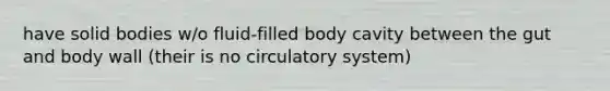 have solid bodies w/o fluid-filled body cavity between the gut and body wall (their is no circulatory system)