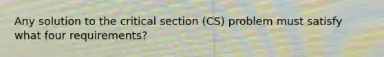 Any solution to the critical section (CS) problem must satisfy what four requirements?