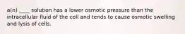a(n) ____ solution has a lower osmotic pressure than the intracellular fluid of the cell and tends to cause osmotic swelling and lysis of cells.