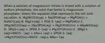 When a solution of magnesium nitrate is mixed with a solution of sodium phosphate, the solid that forms is magnesium phosphate. Select the equation that represents the net ionic equation. A. Mg(NO3)2(aq) + Na2PO4(aq) → MgPO4(s) + NaNO3(aq) B. Mg2+(aq) + PO4 3- (aq) → MgPO4(s) C. 3Mg(NO3)2(aq) + 2Na3PO4(aq) → Mg3(PO4)2(s) + 6NaNO3(aq) D. 3Mg2+(aq) + 2PO4 3- (aq) → Mg3(PO4)2(s) E. 3Mg2+(aq)+6NO3 - (aq) + 6Na+ (aq) + 2PO4 3- (aq) →Mg3(PO4)2(s)+6NO3 - (aq)+ 6Na+ (aq