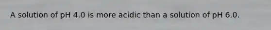 A solution of pH 4.0 is more acidic than a solution of pH 6.0.