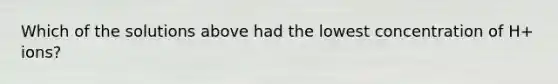 Which of the solutions above had the lowest concentration of H+ ions?