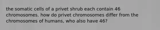 the somatic cells of a privet shrub each contain 46 chromosomes. how do privet chromosomes differ from the chromosomes of humans, who also have 46?