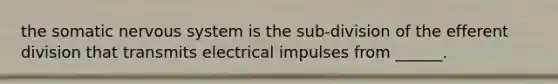 the somatic <a href='https://www.questionai.com/knowledge/kThdVqrsqy-nervous-system' class='anchor-knowledge'>nervous system</a> is the sub-division of the efferent division that transmits electrical impulses from ______.